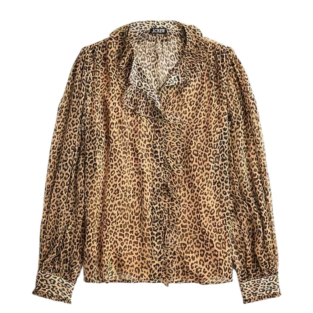 J.Crew Ruffle button-up shirt in leopard-print crinkle chiffon